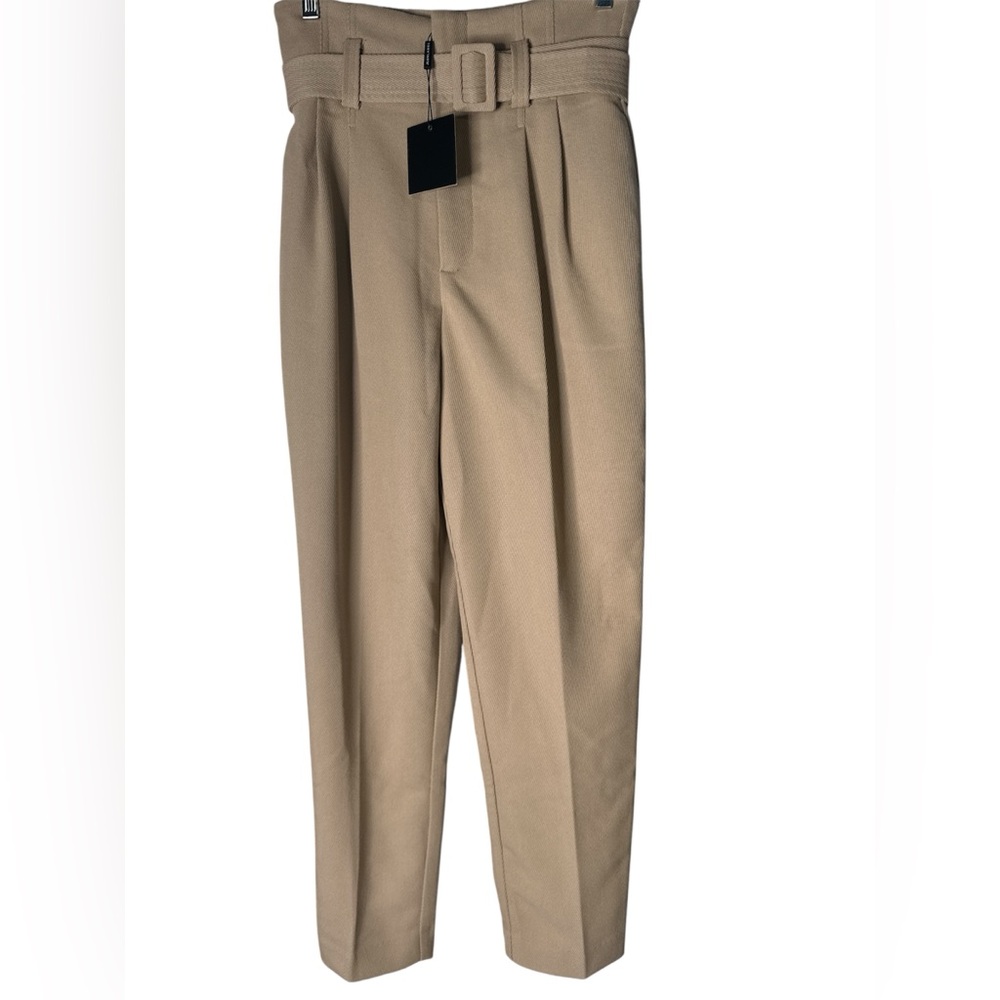 JLUXLABEL Womens Beige Pleated High Waist Pants